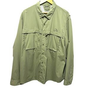 LL Bean Mens Outdoor Button Shirt XXL Green Nylon Utility Hiking Fishing Travel